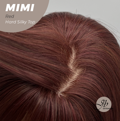 JBEXTENSION 16 Inches Scalpiana 3.5X4 Hard Silky Top Natural Scalp Effect Red Body Wave Wig with Bangs Wig MIMI SILK TOP - RED
