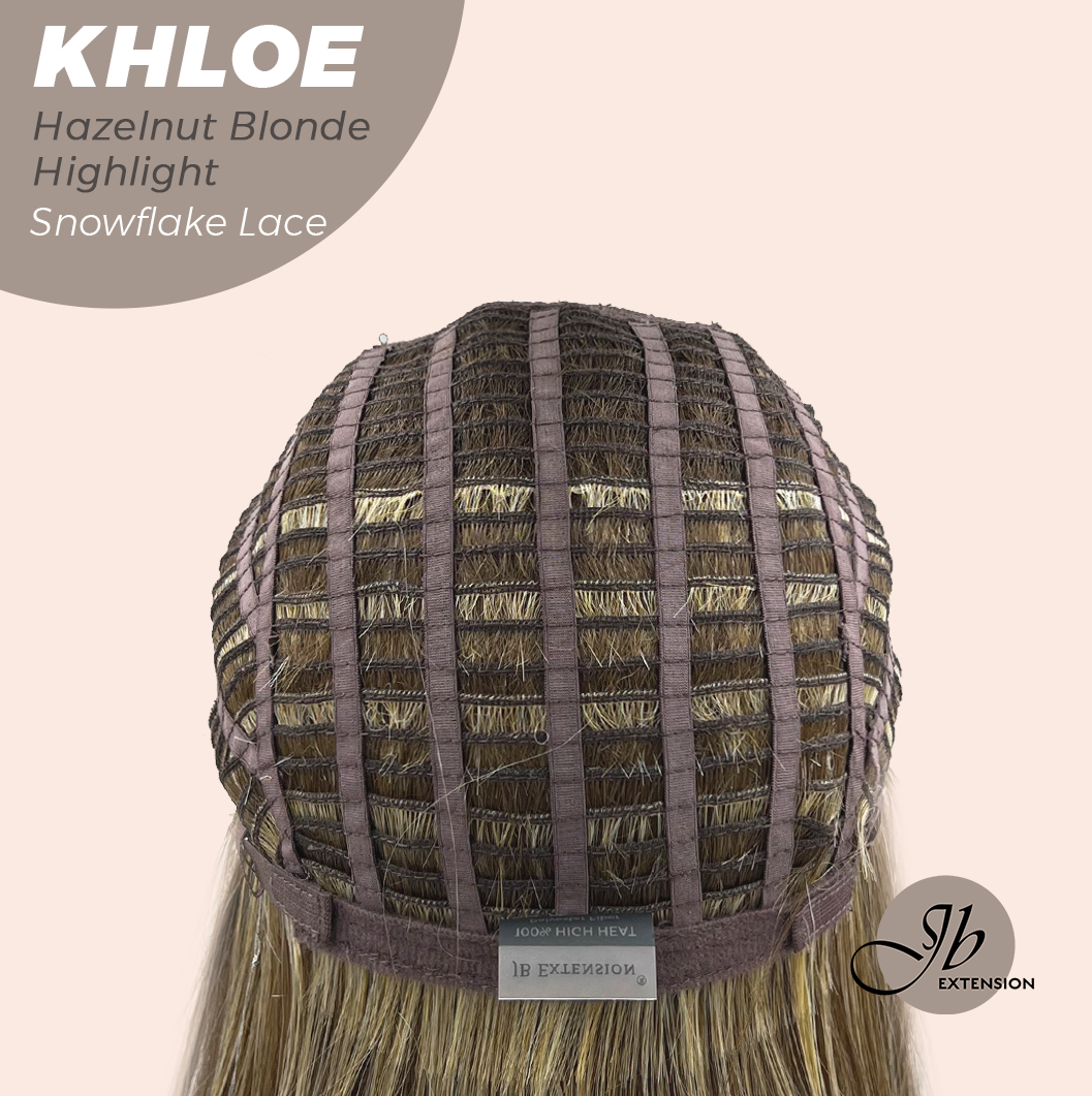 JBEXTENSION 12 Inches Bob Cut Hazelnut Blonde Highlight Pre-Cut Snowflake Lace Frontlace Glueless Wig KHLOE HAZELNUT【PERMATEASE】【BENDY EAR TABS】- M/L