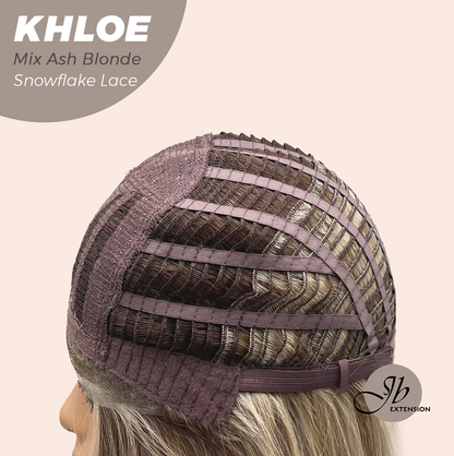 JBEXTENSION 12 Inches Bob Cut Mix Ash Blonde Pre-Cut Snowflake Lace Frontlace Glueless Wig KHLOE MIX ASH BLONDE【PERMATEASE】【BENDY EAR TABS】- M/L