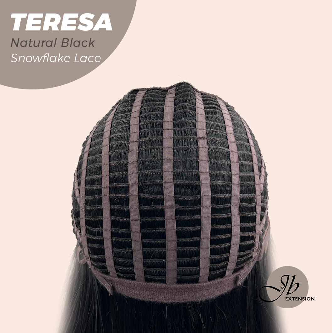 JBEXTENSION 18 Inches Natural Black Pre-Cut Snowflake Lace Frontlace Glueless Wig TERESA NATURAL BLACK【PERMATEASE】【BENDY EAR TABS】- M/L