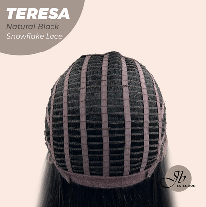 JBEXTENSION 18 Inches Natural Black Pre-Cut Snowflake Lace Frontlace Glueless Wig TERESA NATURAL BLACK【PERMATEASE】【BENDY EAR TABS】- M/L
