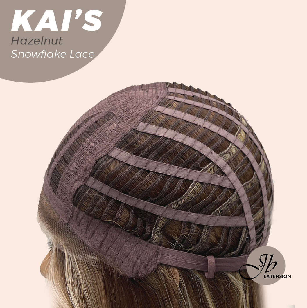 JBEXTENSION 18 Inches Hazelnut Blonde Highlight Pre-Cut Snowflake Lace Frontlace Glueless Wig KAI'S HAZELNUT【PERMATEASE】【BENDY EAR TABS】- S/M