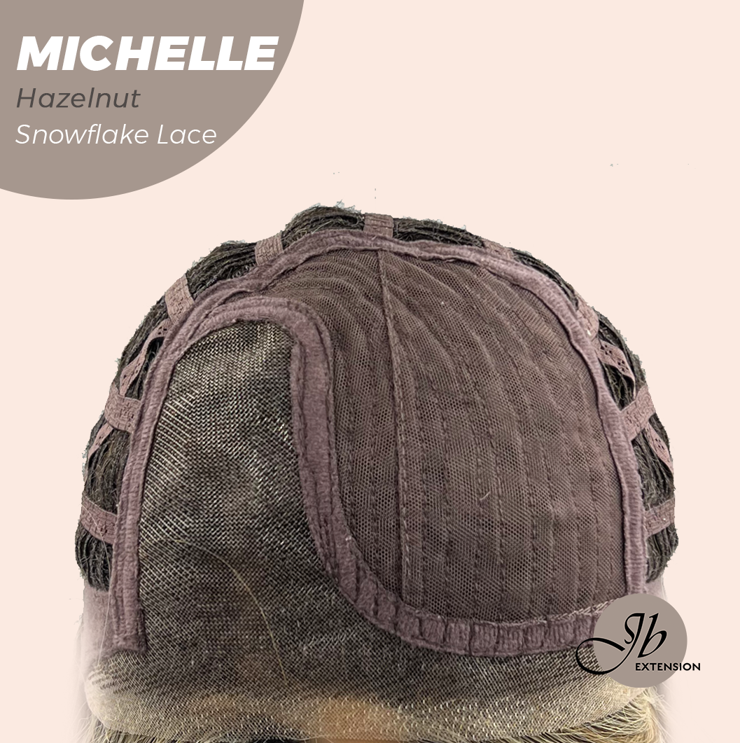 JBEXTENSION 10 Inches Hazelnut Blonde Highlight Pre-Cut Side Part Snowflake Lace Frontlace Glueless Wig MICHELLE HAZELNUT【BENDY EAR TABS】- M/L