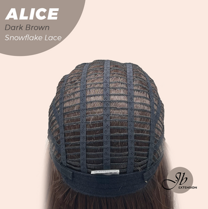 JBEXTENSION 12 Inches Dark Brown Pre-Cut Side Part Snowflake Lace Frontlace Glueless Wig ALICE DARK BROWN【BENDY EAR TABS】- S/M
