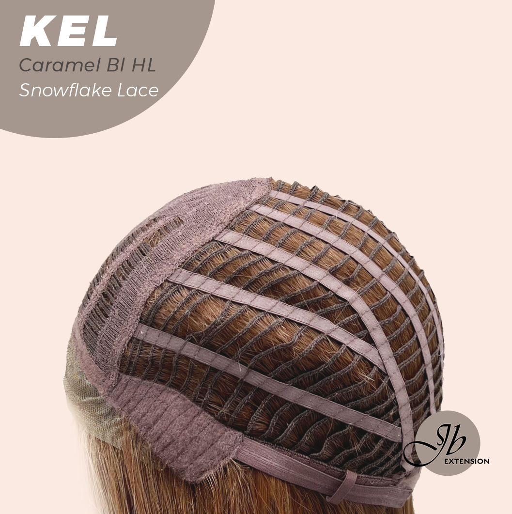 JBEXTENSION 22 Inches Caramel Blonde Highlight Pre-Cut Snowflake Lace Frontlace Glueless Wig KEL CARAMEL BLONDE HIGHLIGHT【PERMATEASE】【BENDY EAR TABS】- M/L