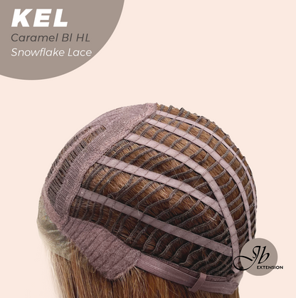 JBEXTENSION 22 Inches Caramel Blonde Highlight Pre-Cut Snowflake Lace Frontlace Glueless Wig KEL CARAMEL BLONDE HIGHLIGHT【PERMATEASE】【BENDY EAR TABS】- M/L