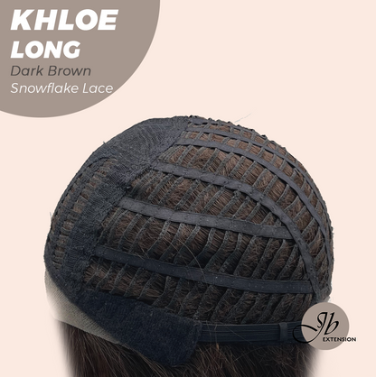JBEXTENSION 18 Inches Dark Brown Pre-Cut Snowflake Lace Frontlace Glueless Wig KHLOE LONG DARK BROWN【PERMATEASE】【BENDY EAR TABS】- M/L