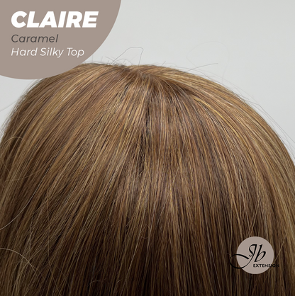 JBEXTENSION 22 Inches Scalpiana Caramel 3.5X4 Hard Silky Top Natural Scalp Effect Women Wig with Bangs CLAIRE SILKY TOP - CARAMEL