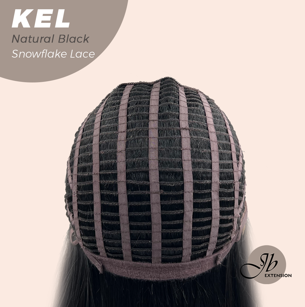 JBEXTENSION 22 Inches Natural Black Pre-Cut Snowflake Lace Frontlace Glueless Wig KEL NATURAL BLACK【PERMATEASE】【BENDY EAR TABS】- M/L
