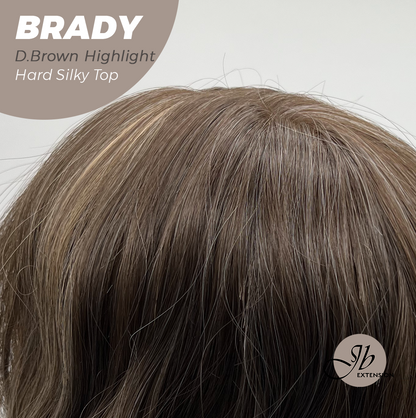 JBEXTENSION 12 Inches Scalpiana Wave Dark Brown with Highlight 3.5X4 Hard Silky Top Natural Scalp Effect Wig with Bang BRADY DARK BROWN HIGHLIGHT