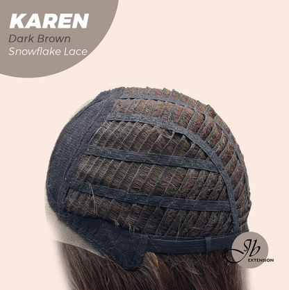 JBEXTENSION 18 Inches Dark Brown Pre-Cut Arc Snowflake Lace Frontlace Glueless Wig KAREN DARK BROWN【BENDY EAR TABS】