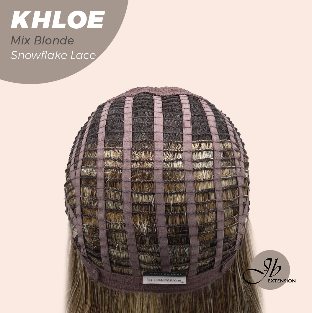[FINAL SALE] JBEXTENSION 12 Inches Bob Cut Mix Blonde Pre-Cut Snowflake Lace Frontlace Glueless Wig KHLOE MIX BLONDE【PERMATEASE】【BENDY EAR TABS】- S/M