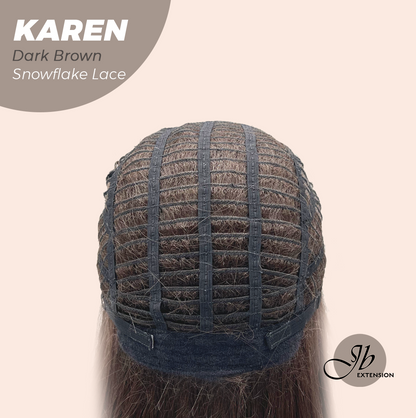 JBEXTENSION 18 Inches Dark Brown Pre-Cut Arc Snowflake Lace Frontlace Glueless Wig KAREN DARK BROWN【BENDY EAR TABS】