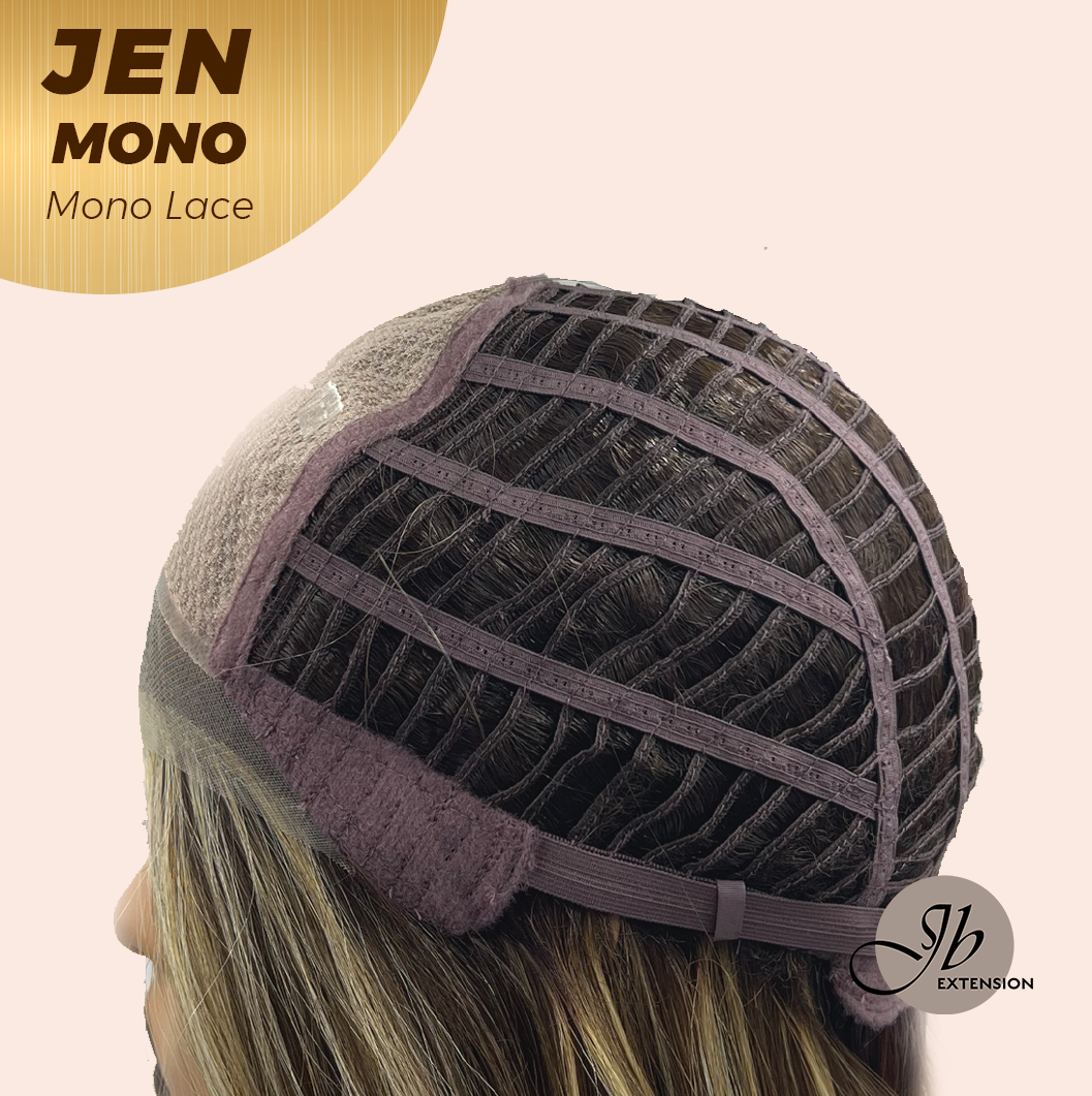 HOT OF SEASON -JBEXTENSION JEN MONO Monofilament Handmade Wig 6X5 Full Monofilament Hand Tied Top Wig 18 Inches Hazelnut Blonde Highlight Mono Lace Wig With Anti-slip Silicone Strips Glueless Wig JEN MONO【BENDY EAR TABS】