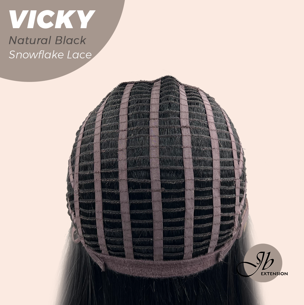 [FINAL SALE] JBEXTENSION 20 Inches Natural Black Pre-Cut Snowflake Lace Frontlace Glueless Wig VICKY NATURAL BLACK【PERMATEASE】【BENDY EAR TABS】- M/L