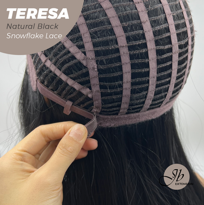 JBEXTENSION 18 Inches Natural Black Pre-Cut Snowflake Lace Frontlace Glueless Wig TERESA NATURAL BLACK【PERMATEASE】【BENDY EAR TABS】- M/L