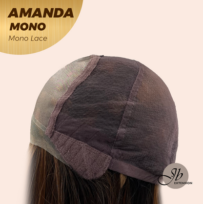 JBEXTENSION AMANDA MONO Full Monofilament Handmade Full Lace Full Hand Tied Wig 10 Inches Black With Caramel Highlight Mono Lace Handmade Futura Fiber Wig Glueless Wig AMANDA MONO【BENDY EAR TABS】