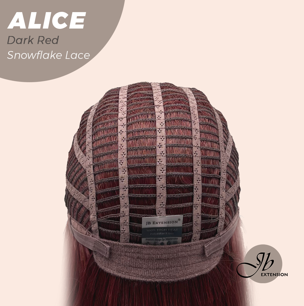 JBEXTENSION 12 Inches Dark Red Pre-Cut Side Part Snowflake Lace Frontlace Glueless Wig ALICE DARK RED【BENDY EAR TABS】- M/L