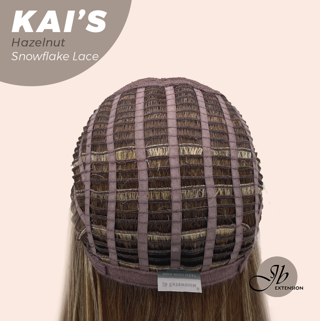 JBEXTENSION 18 Inches Hazelnut Blonde Highlight Pre-Cut Snowflake Lace Frontlace Glueless Wig KAI'S HAZELNUT【PERMATEASE】【BENDY EAR TABS】- S/M