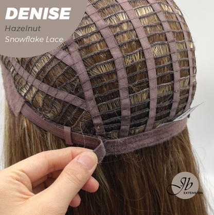 JBEXTENSION 24 Inches Hazelnut Wave Pre-Cut Snowflake Lace Frontlace Glueless Wig DENISE HAZELNUT【PERMATEASE】【BENDY EAR TABS】- M/L