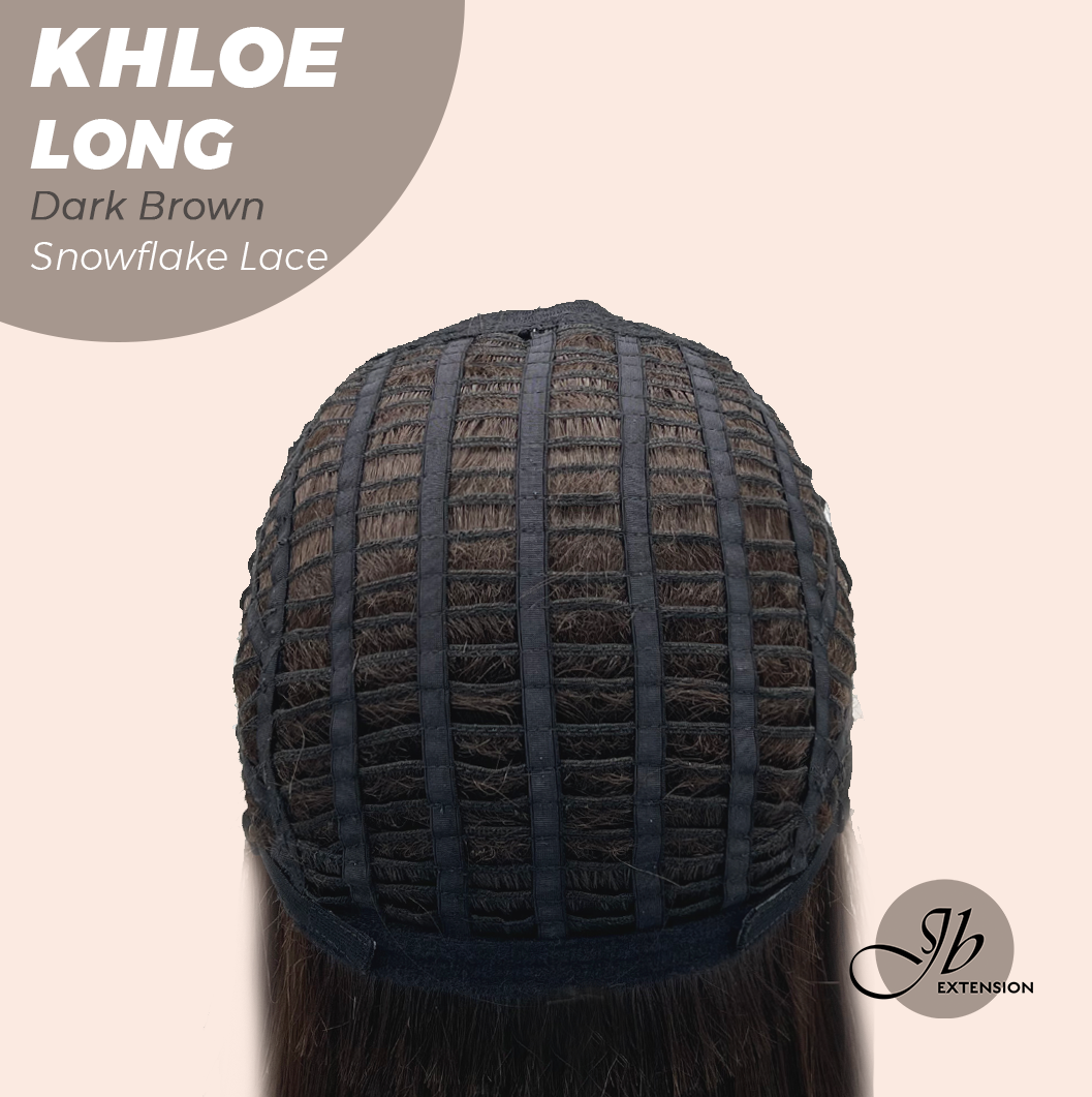 JBEXTENSION 18 Inches Dark Brown Pre-Cut Snowflake Lace Frontlace Glueless Wig KHLOE LONG DARK BROWN【PERMATEASE】【BENDY EAR TABS】- M/L