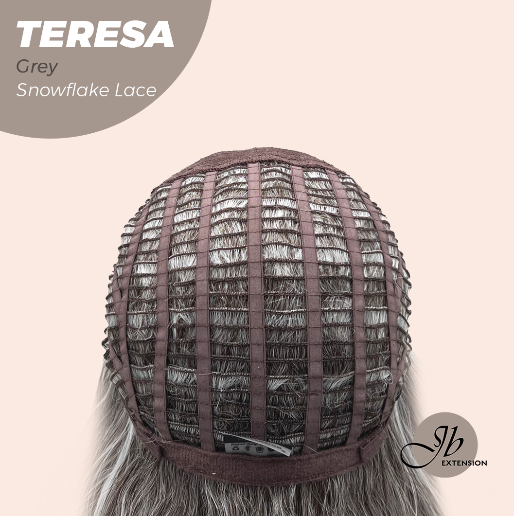 JBEXTENSION 18 Inches Grey Pre-Cut Snowflake Lace Frontlace Glueless Wig TERESA GREY【PERMATEASE】【BENDY EAR TABS】- M/L