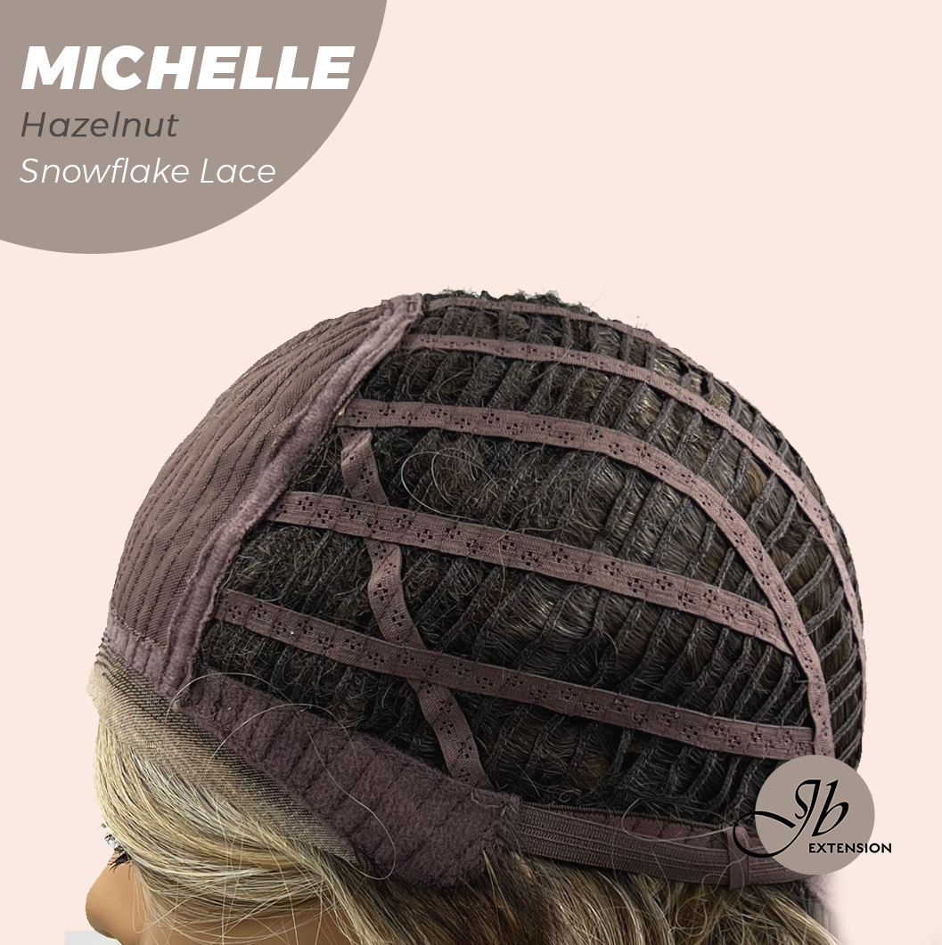JBEXTENSION 10 Inches Hazelnut Blonde Highlight Pre-Cut Side Part Snowflake Lace Frontlace Glueless Wig MICHELLE HAZELNUT【BENDY EAR TABS】- M/L