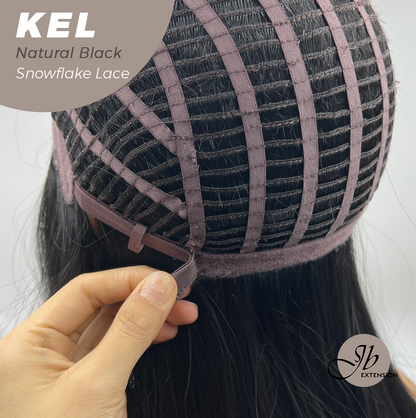 JBEXTENSION 22 Inches Natural Black Pre-Cut Snowflake Lace Frontlace Glueless Wig KEL NATURAL BLACK【PERMATEASE】【BENDY EAR TABS】- M/L