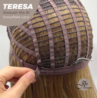 JBEXTENSION 18 Inches Shatush Mix Blonde Pre-Cut Snowflake Lace Frontlace Glueless Wig TERESA SHATUSH MIX BLONDE【PERMATEASE】【BENDY EAR TABS】- M/L