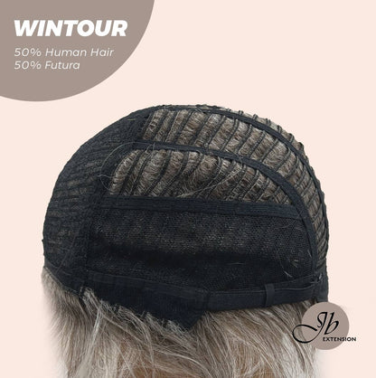 JBEXTENSION Pixie Cut Silver Half Real Human Hair Half Futura Fiber Fashion Women Wig WINTOUR