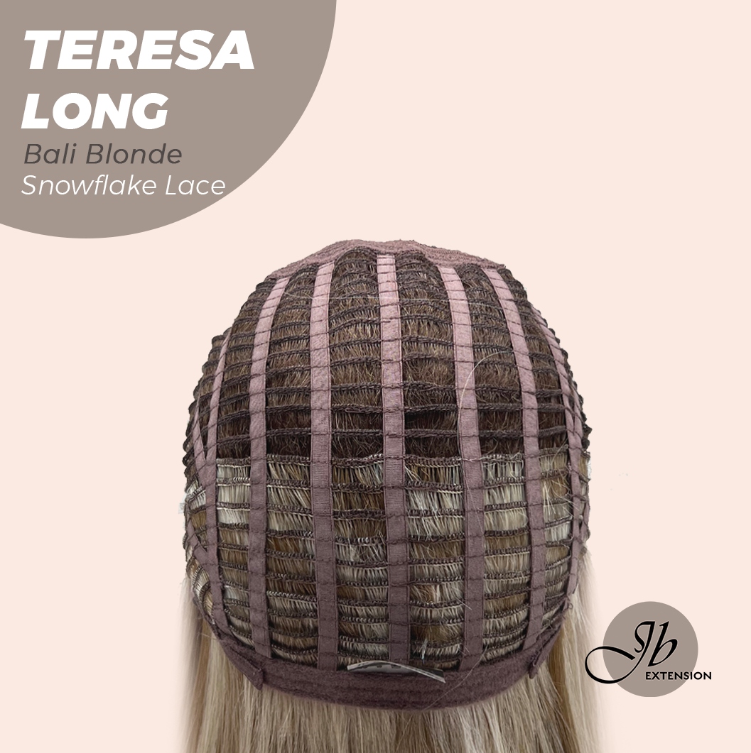 JBEXTENSION 22 Inches Long Bali Blonde Pre-Cut Snowflake Lace Frontlace Glueless Wig TERESA LONG BALI BLONDE【PERMATEASE】【BENDY EAR TABS】- S/M
