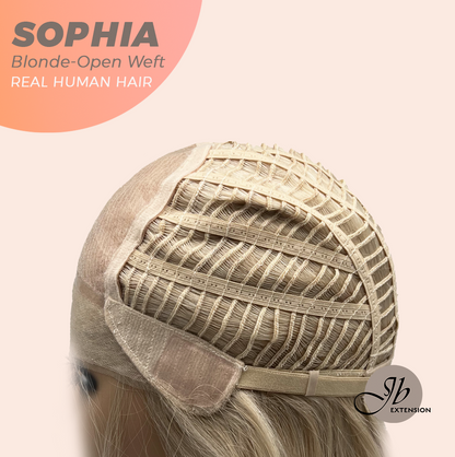 JBEXTENSION 12 Inches Blonde Pre-Cut Free Part Frontlace Glueless Real Human Hair Wig SOPHIA BLONDE - Open Weft【BENDY EAR TABS】