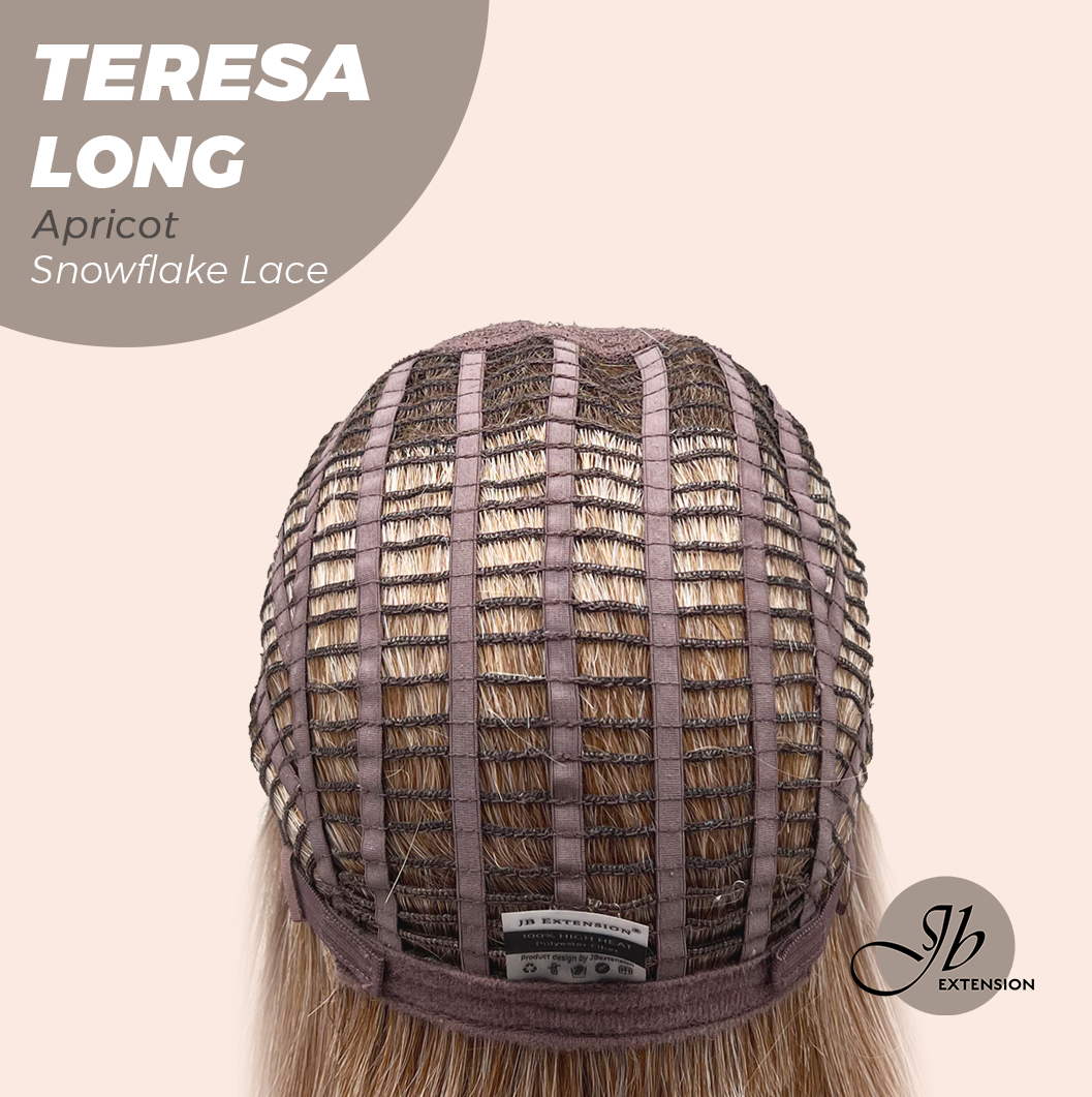 JBEXTENSION 22 Inches Long Apricot Pre-Cut Snowflake Lace Frontlace Glueless Wig TERESA LONG APRICOT【PERMATEASE】【BENDY EAR TABS】- S/M