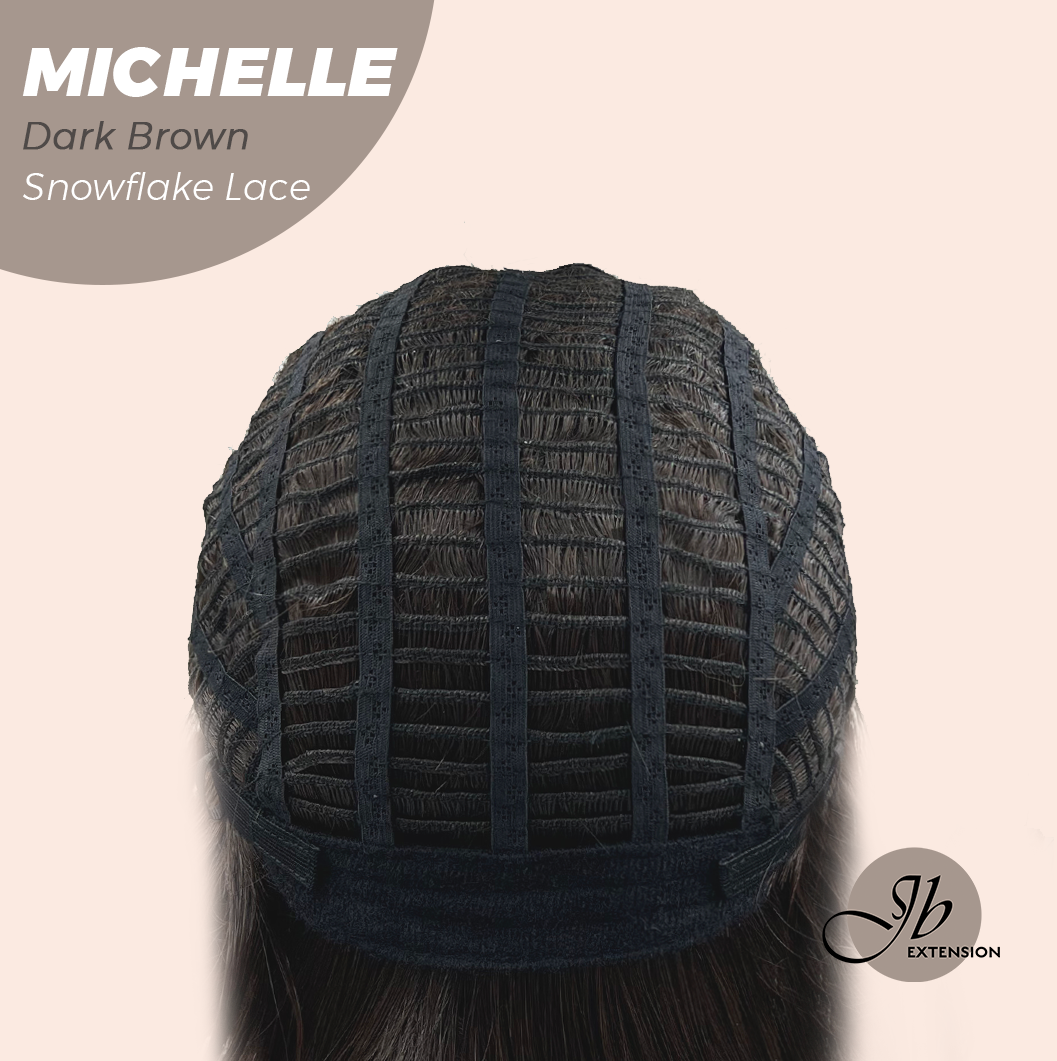 JBEXTENSION 10 Inches Dark Brown Pre-Cut Side Part Snowflake Lace Frontlace Glueless Wig MICHELLE DARK BROWN【BENDY EAR TABS】- S/M