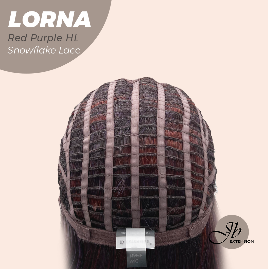 [FINAL SALE] JBEXTENSION 18 Inches Red Purple Highlight Curly Pre-Cut Snowflake Lace Frontlace Glueless Wig LORNA SNOWFLAKE RED PURPLE HIGHLIGHT【PERMATEASE】【BENDY EAR TABS】- M/L