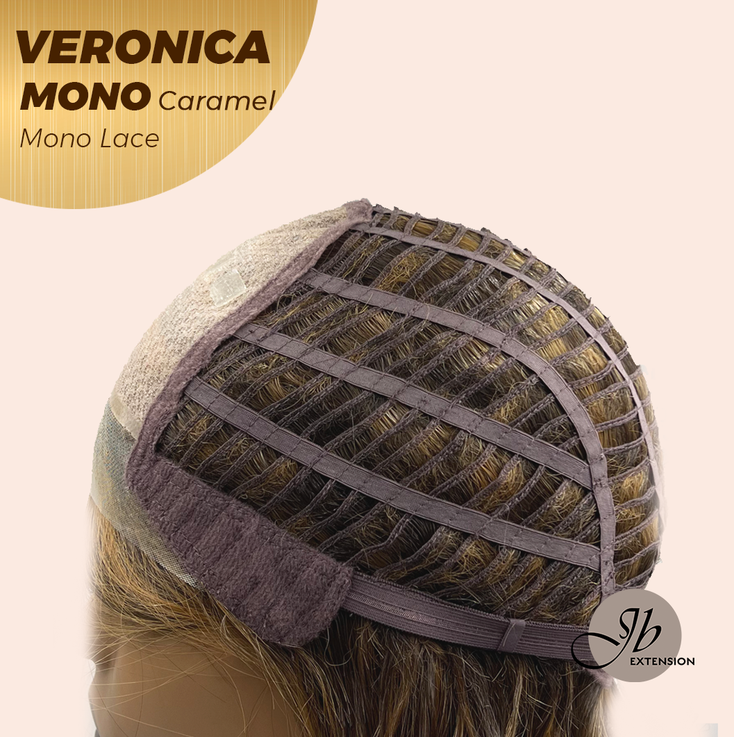 JBEXTENSION VERONICA MONO Monofilament Handmade Wig 6X5 Full Monofilament Hand Tied Top Wig 12 Inches Caramel Wave Mono Lace Wig With Anti-slip Silicone Strips Glueless Wig VERONICA MONO CARAMEL【BENDY EAR TABS】