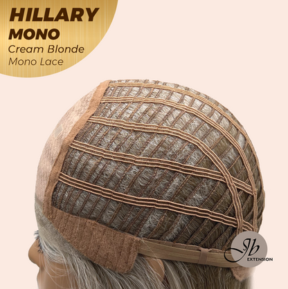JBEXTENSION HILLARY MONO CREAM BLONDE Monofilament Handmade Wig 6X5 Full Monofilament Hand Tied Top Wig 16 Inches Cream Blonde Straight Mono Lace Wig With Anti-slip Silicone Strips Glueless Wig HILLARY MONO CREAM BLONDE【BENDY EAR TABS】