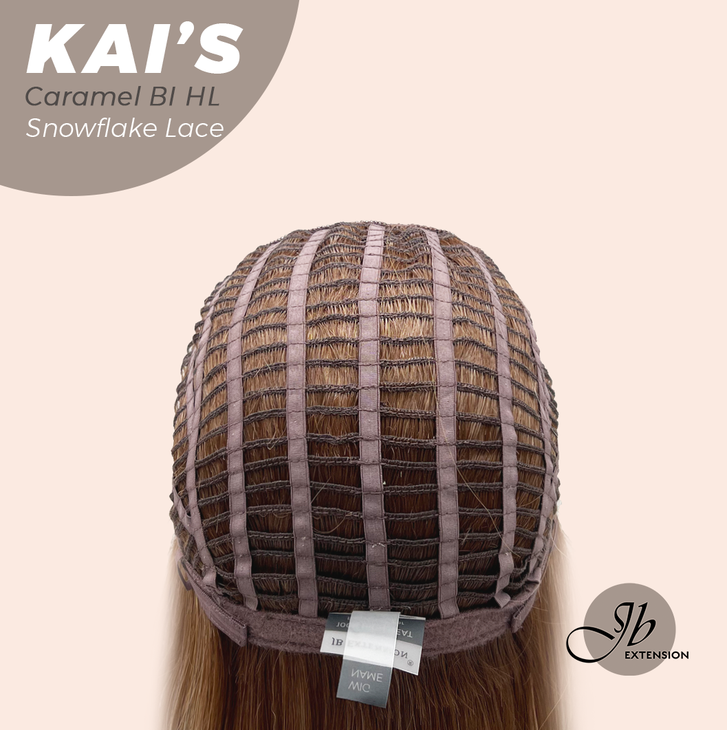 JBEXTENSION 18 Inches Caramel Blonde Highlight Pre-Cut Snowflake Lace Frontlace Glueless Wig KAI'S CARAMEL BLONDE HIGHLIGHT【PERMATEASE】【BENDY EAR TABS】- M/L
