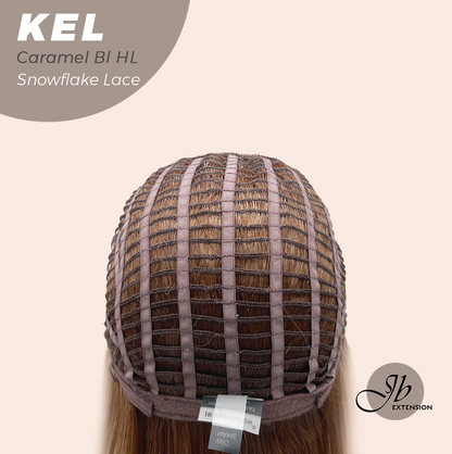 JBEXTENSION 22 Inches Caramel Blonde Highlight Pre-Cut Snowflake Lace Frontlace Glueless Wig KEL CARAMEL BLONDE HIGHLIGHT【PERMATEASE】【BENDY EAR TABS】- M/L
