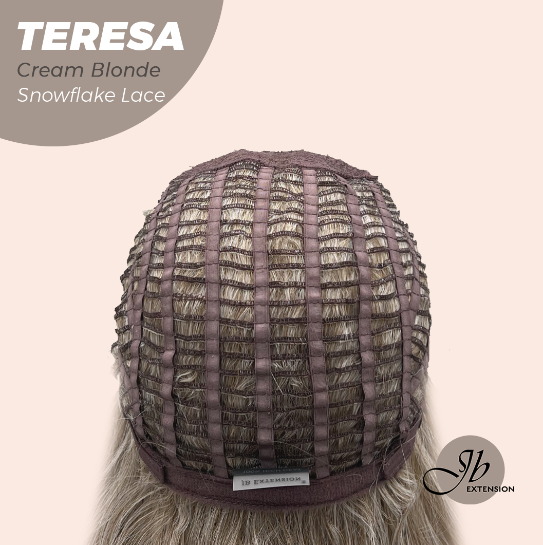 JBEXTENSION 18 Inches Cream Blonde Pre-Cut Snowflake Lace Frontlace Glueless Wig TERESA CREAM BLONDE【PERMATEASE】【BENDY EAR TABS】- M/L