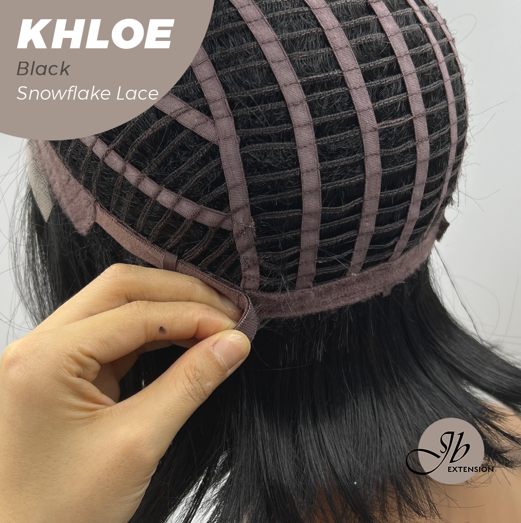 JBEXTENSION 12 Inches Bob Cut Black Pre-Cut Snowflake Lace Frontlace Glueless Wig KHLOE BLACK【PERMATEASE】【BENDY EAR TABS】- M/L