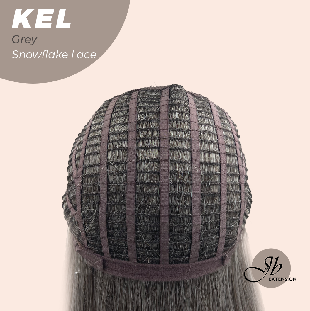 JBEXTENSION 22 Inches Grey Pre-Cut Snowflake Lace Frontlace Glueless Wig KEL GREY【PERMATEASE】【BENDY EAR TABS】- M/L