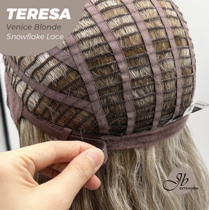 JBEXTENSION 18 Inches Venice Blonde Pre-Cut Snowflake Lace Frontlace Glueless Wig TERESA VENICE BLONDE【PERMATEASE】【BENDY EAR TABS】- M/L