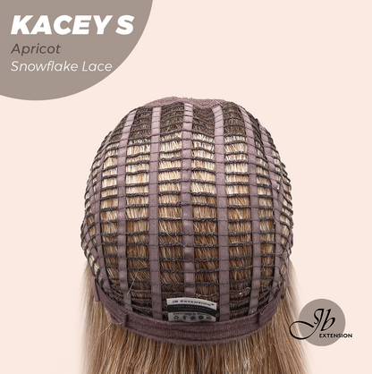 JBEXTENSION 20 Inches Apricot Pre-Cut Snowflake Lace Frontlace Glueless Wig KACEY S APRICOT【PERMATEASE】【BENDY EAR TABS】- M/L