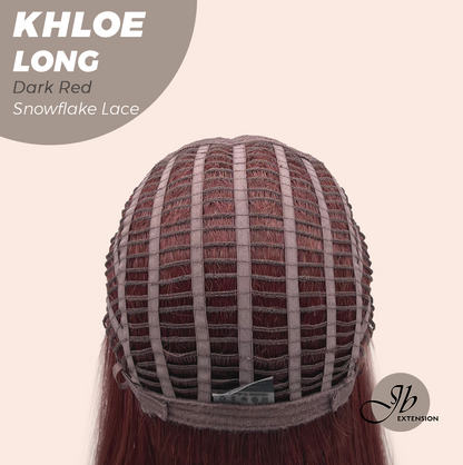 JBEXTENSION 18 Inches Dark Red Pre-Cut Snowflake Lace Frontlace Glueless Wig KHLOE LONG DARK RED【PERMATEASE】【BENDY EAR TABS】- M/L