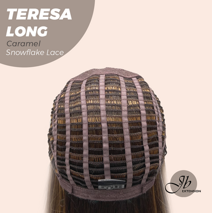 JBEXTENSION 22 Inches Long Caramel Pre-Cut Snowflake Lace Frontlace Glueless Wig TERESA LONG CARAMEL【PERMATEASE】【BENDY EAR TABS】- S/M