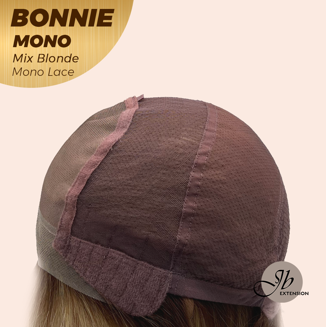 JBEXTENSION BONNIE MONO Full Monofilament Handmade Full Lace Full Hand Tied Wig 12 Inches Mix Blonde With Dark Root Mono Lace Handmade Futura Fiber Glueless Wig BONNIE MONO MIX BLONDE【BENDY EAR TABS】