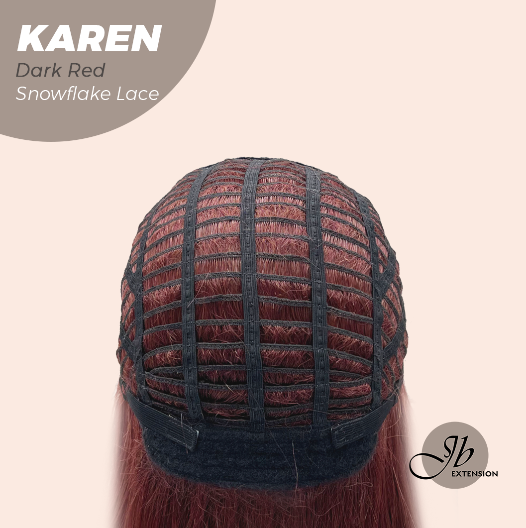 JBEXTENSION 18 Inches Dark Red Pre-Cut Arc Snowflake Lace Frontlace Glueless Wig KAREN DARK RED【BENDY EAR TABS】