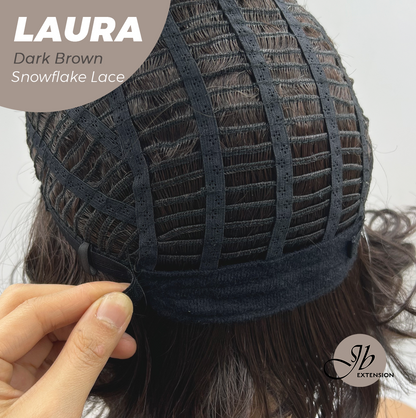 JBEXTENSION 14 Inches Dark Brown Pre-Cut Side Part Snowflake Lace Frontlace Glueless Wig LAURA SNOWFLAKE DARK BROWN【BENDY EAR TABS】- S/M