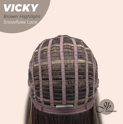 [FINAL SALE] JBEXTENSION 20 Inches Dark Brown with Highlight Pre-Cut Snowflake Lace Frontlace Glueless Wig VICKY BROWN HIGHLIGHT【PERMATEASE】【BENDY EAR TABS】- M/L